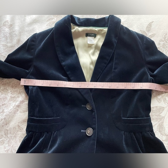 J Crew Eden Navy Blue Velvet Peplum Ruffle Blazer 0 Y2K Office Goth 17306 Work - Picture 9 of 10